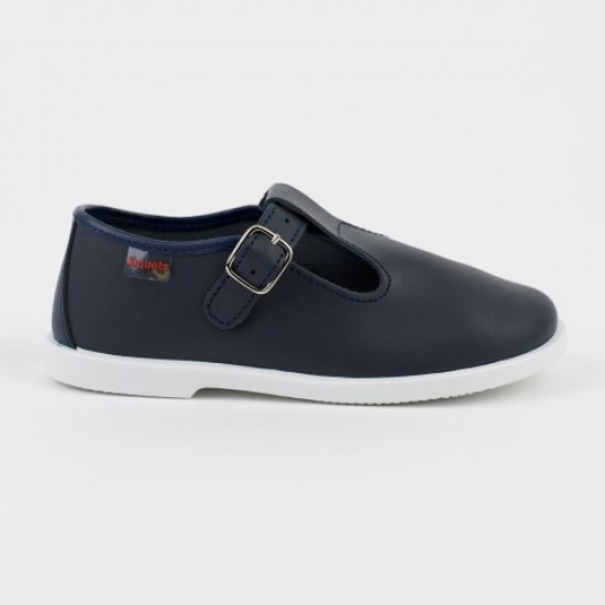 1520200 Xiquets Navy Leather T-Bar Pumps