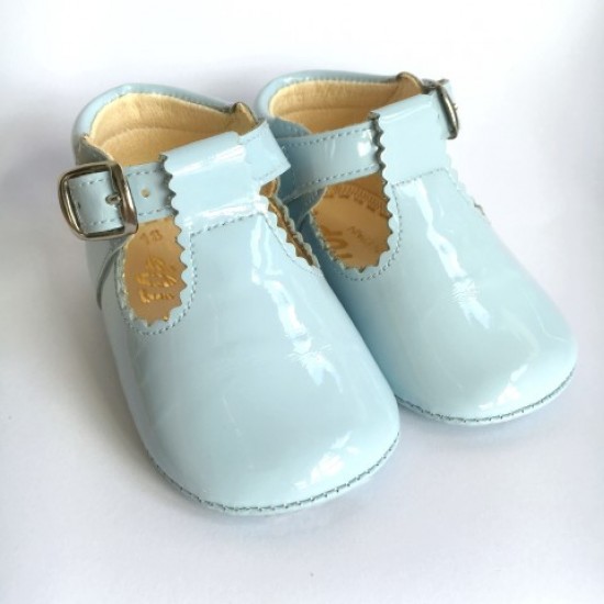 TI280 Pale Blue Patent T-Bar Pram Shoe