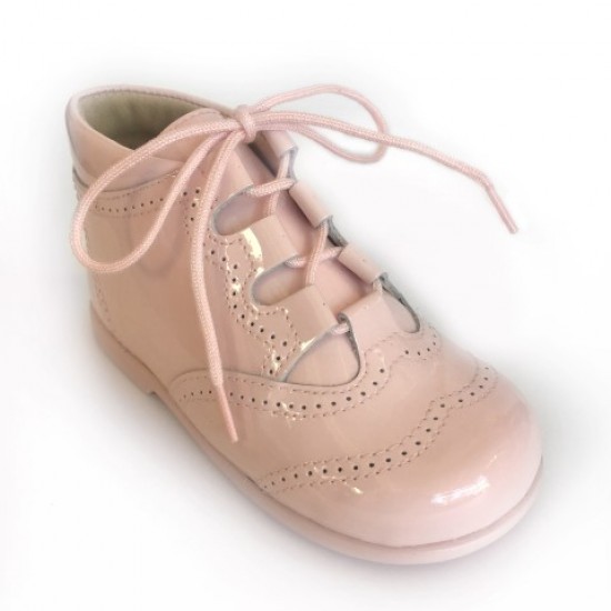 185-E Nens Pink Patent Lace up Brogue Boot