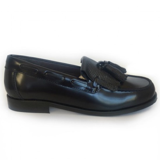 4970-P Nens Navy Leather Loafer with kilt tongue and tassels