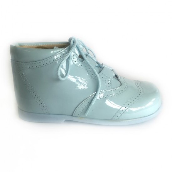 185-E Nens Pale Blue Patent Lace up Brogue Boot