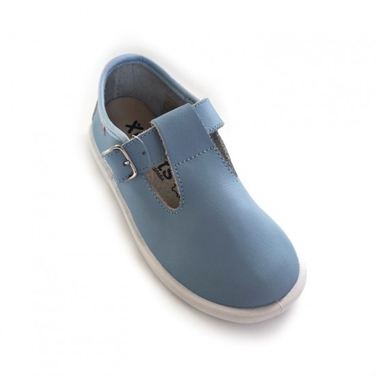 1520200 Xiquets Pale Blue Leather T-Bar Pumps