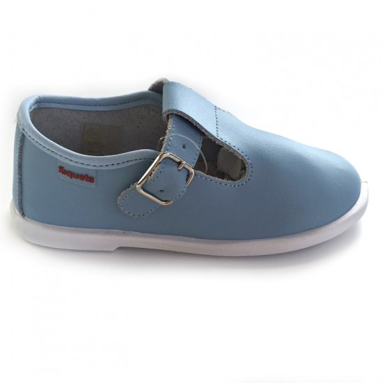 1520200 Xiquets Pale Blue Leather T-Bar Pumps