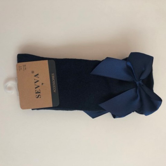 Navy Bow Knee High Socks