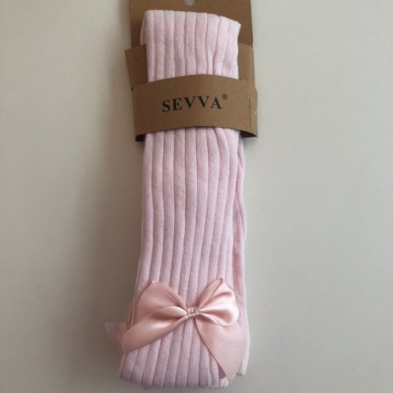 Pink Bow Ribbed Tights