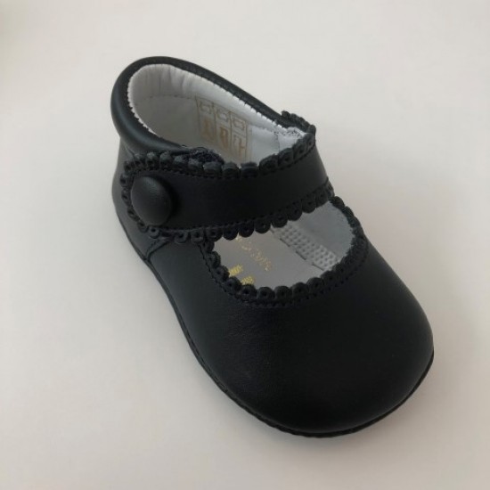 TI114 Navy Leather Mary Jane Pram Shoe