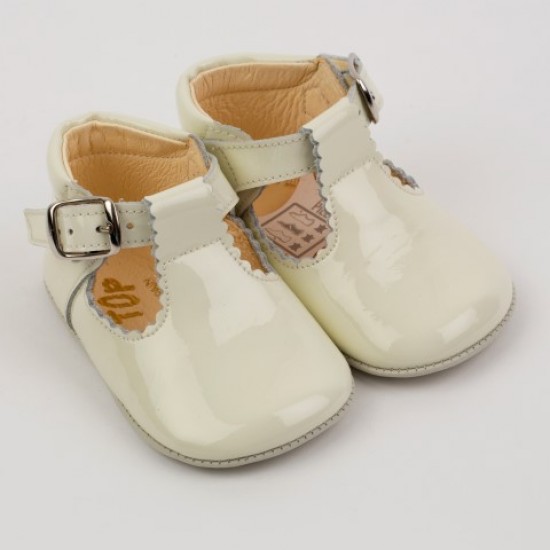 TI280 Ivory Patent T-Bar Pram Shoe