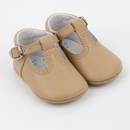 247 Camel Leather T-Bar Pram Shoe