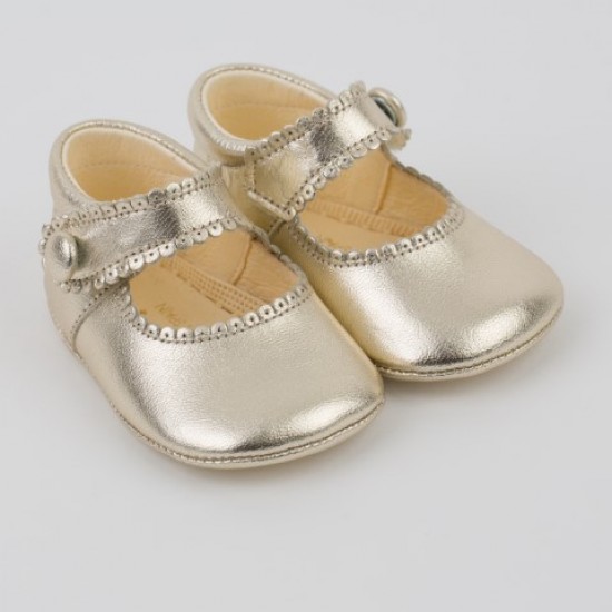 TI114 Gold Leather Mary Jane Pram Shoe