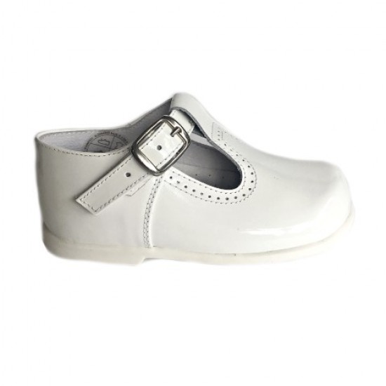 184-E Nens White Patent T-Bar Shoe 